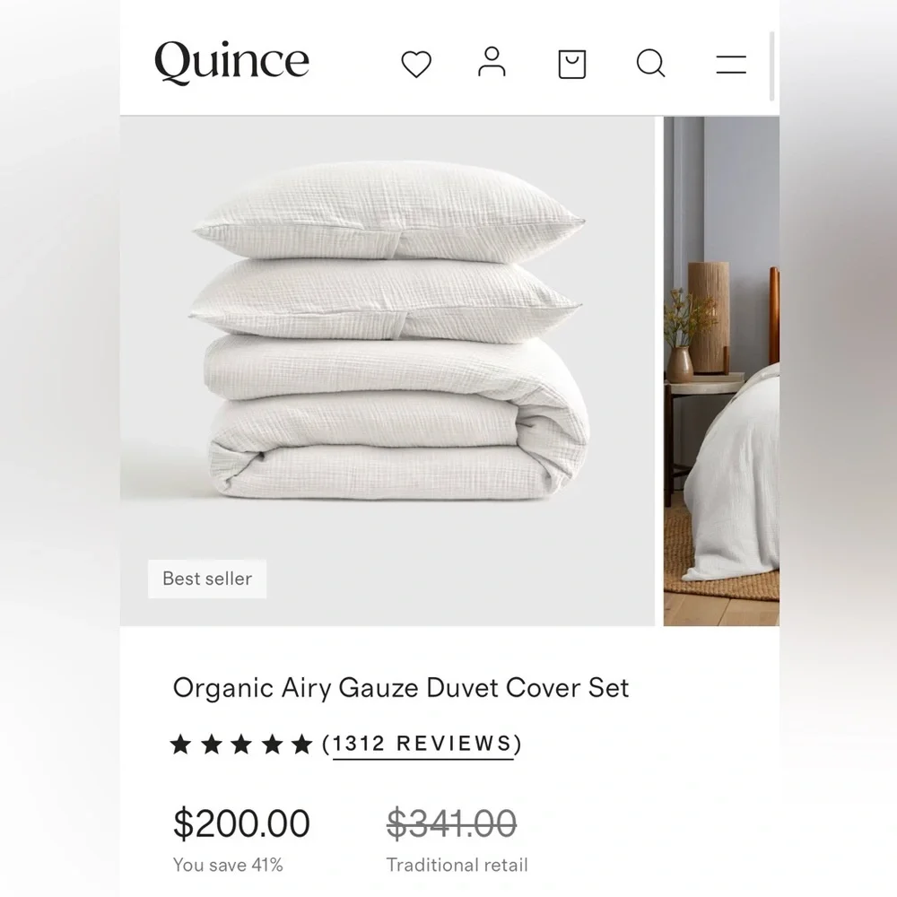 NWT Quince Organic Airy Gauze Queen Duvet Cover Set